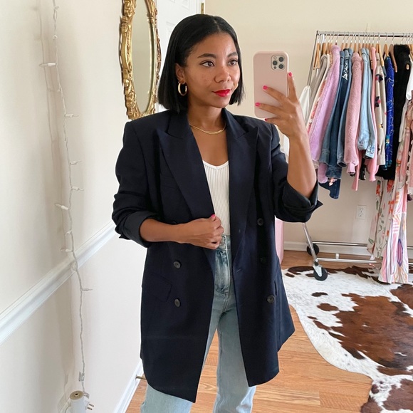 Ann Taylor Jackets & Blazers - Ann Taylor Navy Double Breasted Boyfriend Blazer 6